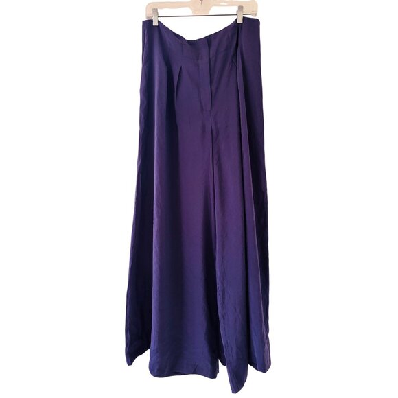 By Anthropologie High-Rise Pleated Wide-Leg Trousers Size 14 Navy Blue - Picture 5 of 16
